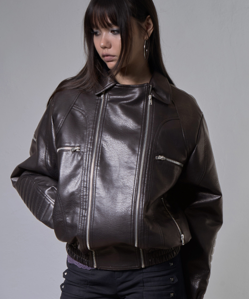 RACER LEATHER JACKET (BROWN) F26ZA507