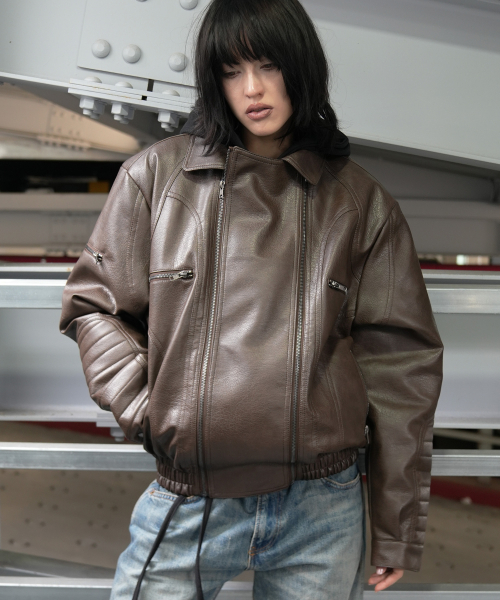 RACER LEATHER JACKET (BROWN) F26ZA507