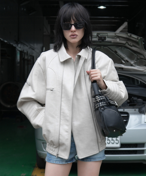 RACER LEATHER JACKET (IVORY) F26ZA507