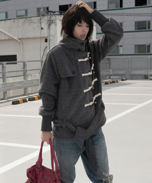 HIGH-NECK TOGGLE HALF COAT (MELANGE GRAY) F26ZA505