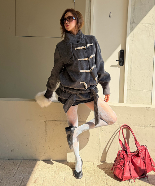 HIGH-NECK TOGGLE HALF COAT (MELANGE GRAY) F26ZA505