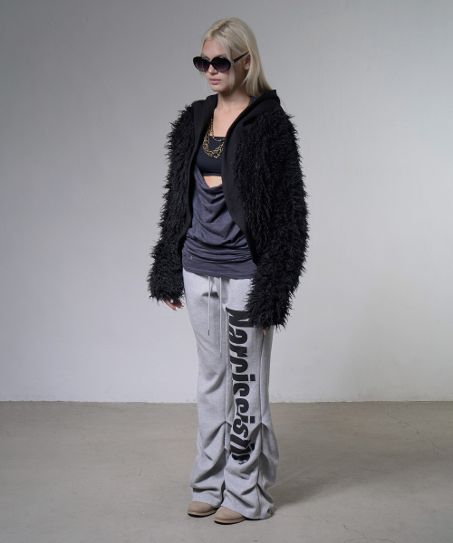 RIBBED HOODED FUR CARDIGAN (BLACK) F26ZA504