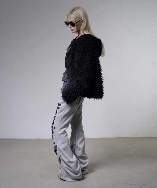 RIBBED HOODED FUR CARDIGAN (BLACK) F26ZA504