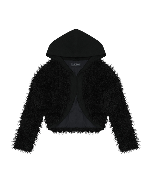 RIBBED HOODED FUR CARDIGAN (BLACK) F26ZA504