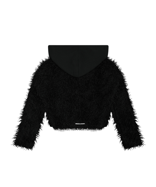 RIBBED HOODED FUR CARDIGAN (BLACK) F26ZA504