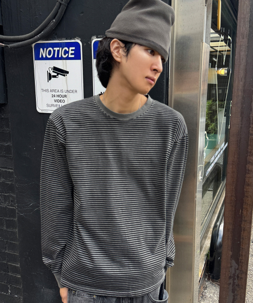 워시드 스트라이프 롱 슬리브[블랙]
