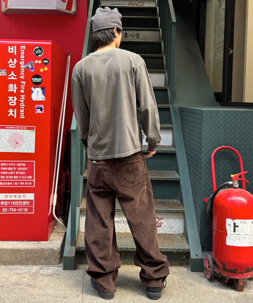 워시드 스트라이프 롱 슬리브[카키]