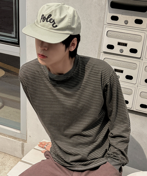 워시드 스트라이프 롱 슬리브[카키]