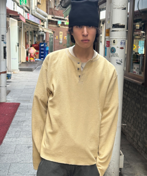 가먼트 다잉 와플 헨리넥 롱 슬리브[옐로우]