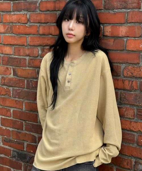 가먼트 다잉 와플 헨리넥 롱 슬리브[옐로우]