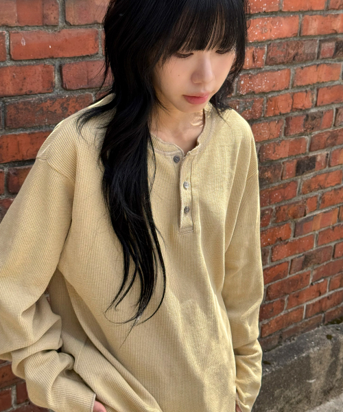 가먼트 다잉 와플 헨리넥 롱 슬리브[옐로우]