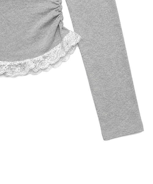 LACE CONTRAST HALTERNECK T-SHIRT [GRAY]