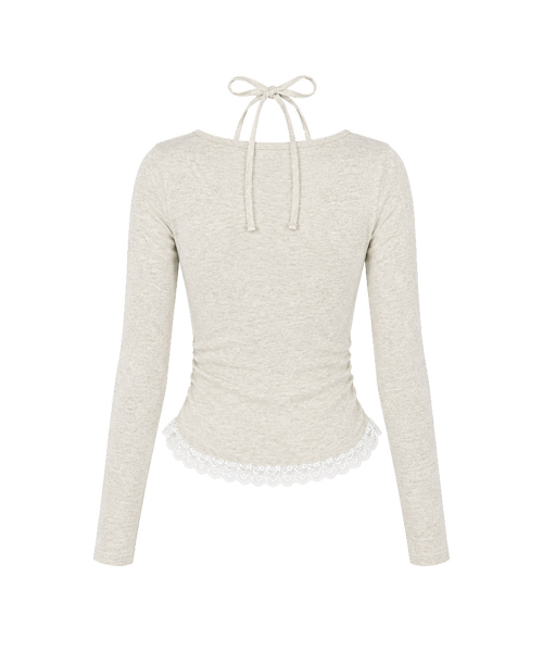LACE CONTRAST HALTERNECK T-SHIRT [OATMEAL]