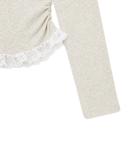 LACE CONTRAST HALTERNECK T-SHIRT [OATMEAL]