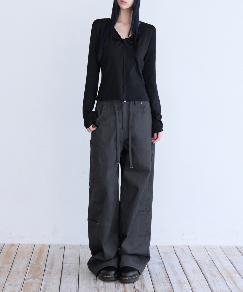 String Cargo Chino Pants, CHARCOAL
