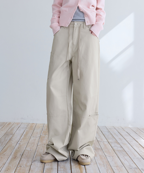 String Cargo Chino Pants, BEIGE