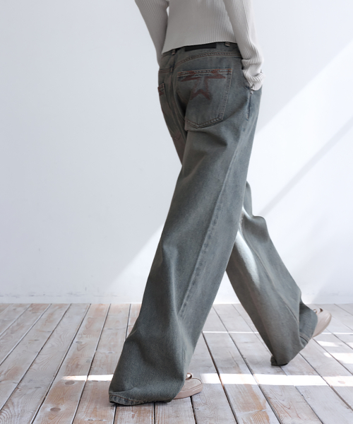 Low-Rise Wide Jeans, KHAKI BLUE