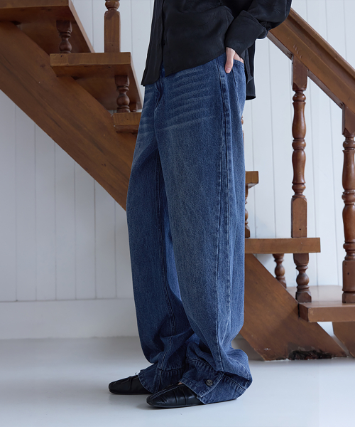 Cuff Relaxed Straight Jeans, BLUE
