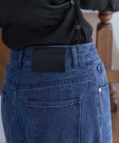 Cuff Relaxed Straight Jeans, BLUE