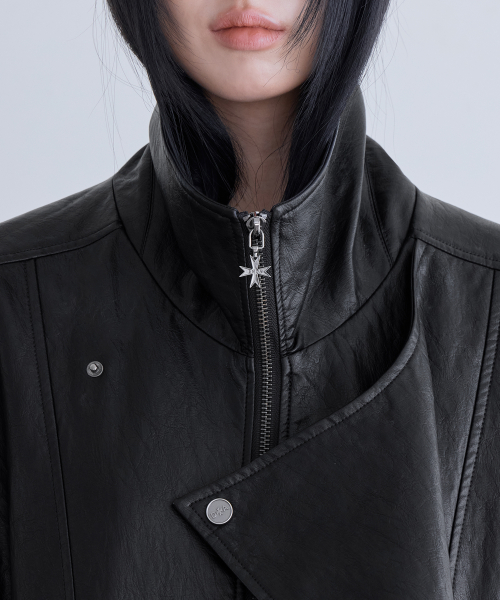 Belted Oversized Leather Jacket, BLACK