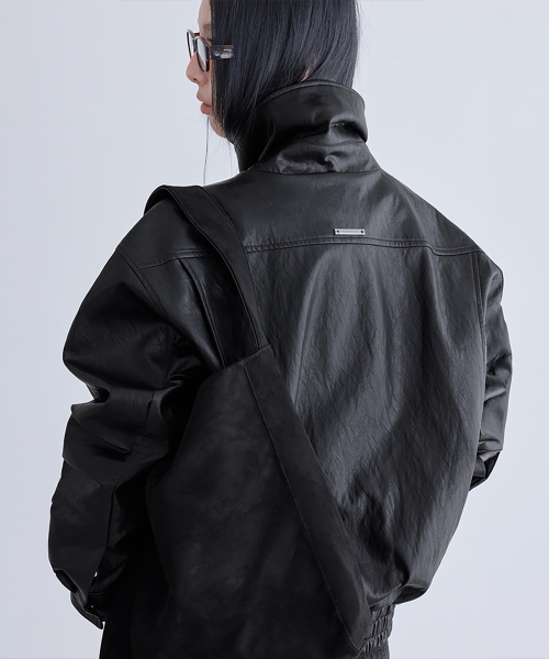 Belted Oversized Leather Jacket, BLACK
