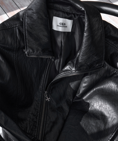 Belted Oversized Leather Jacket, BLACK