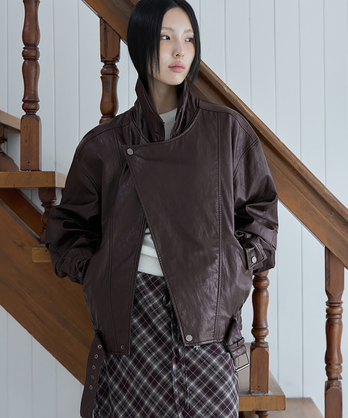 Belted Oversized Leather Jacket, BROWN