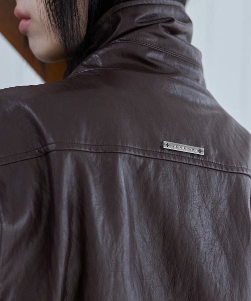 Belted Oversized Leather Jacket, BROWN