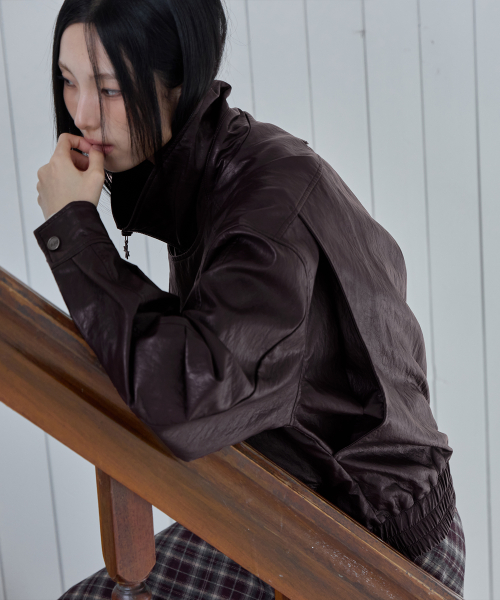 Belted Oversized Leather Jacket, BROWN