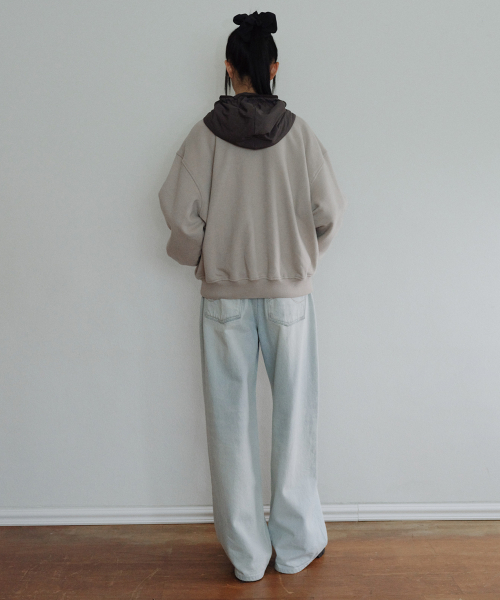 [CORE] OVERSIZED TWO-TONE ZIP-UP HOODIE - BEIGE