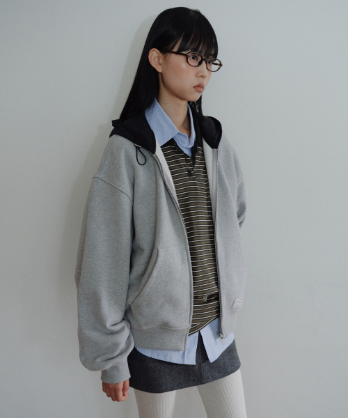 [CORE] OVERSIZED TWO-TONE ZIP-UP HOODIE - GREY