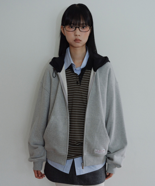 [CORE] OVERSIZED TWO-TONE ZIP-UP HOODIE - GREY