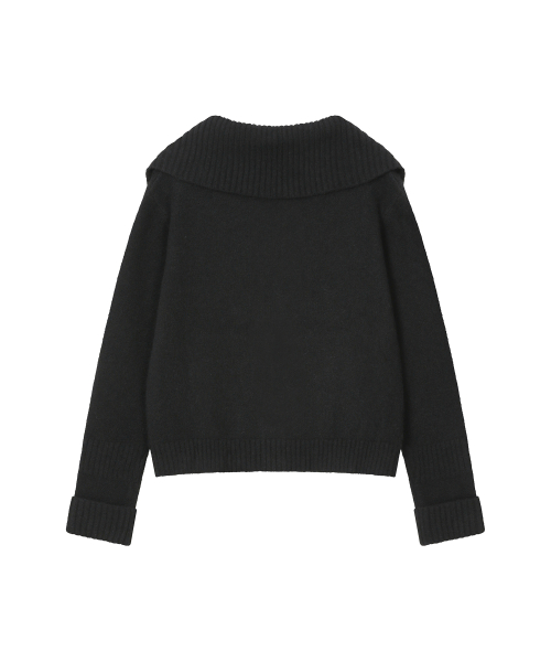 Unbalanced button knit cardigan BLACK