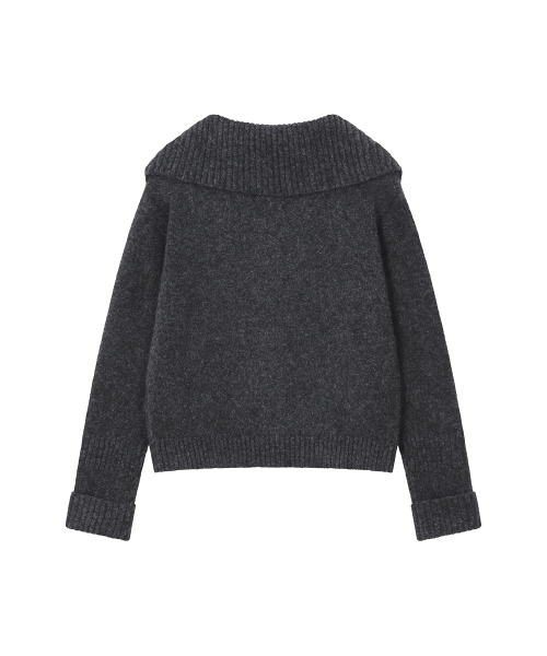 Unbalanced button knit cardigan CHARCOAL