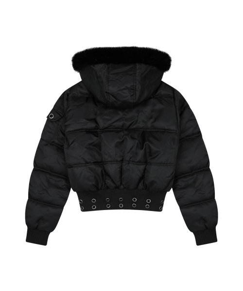 퍼 트리밍 후드 패딩 (BLACK) F26ZA501