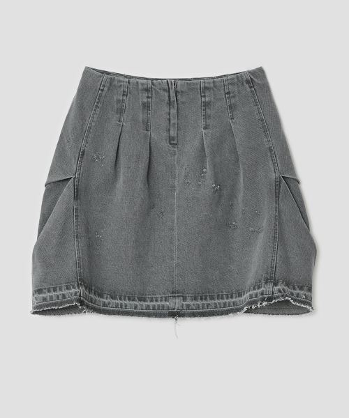 Distressed Panel Denim Skirt [Gray]