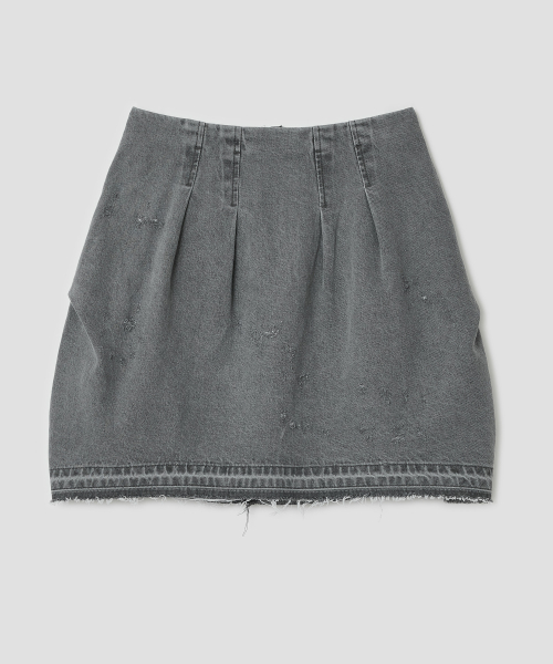 Distressed Panel Denim Skirt [Gray]