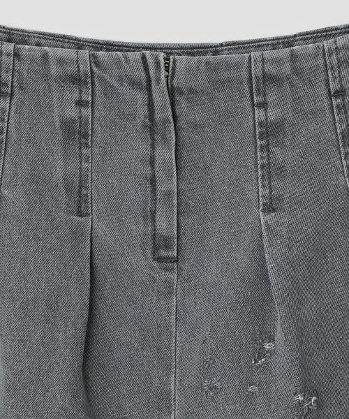 Distressed Panel Denim Skirt [Gray]