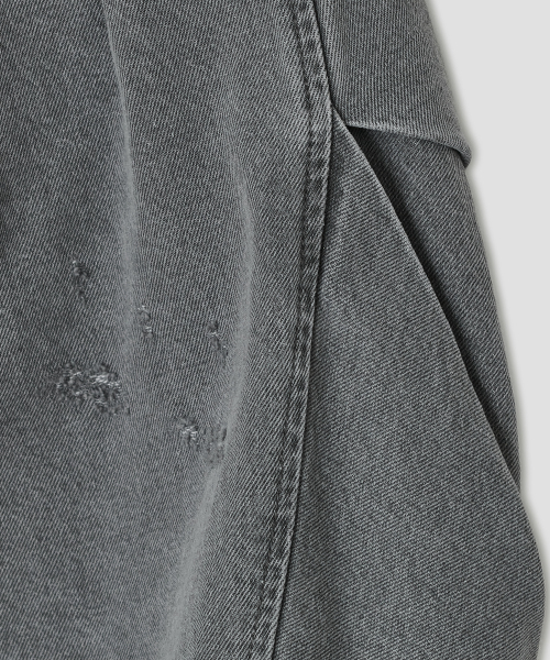 Distressed Panel Denim Skirt [Gray]