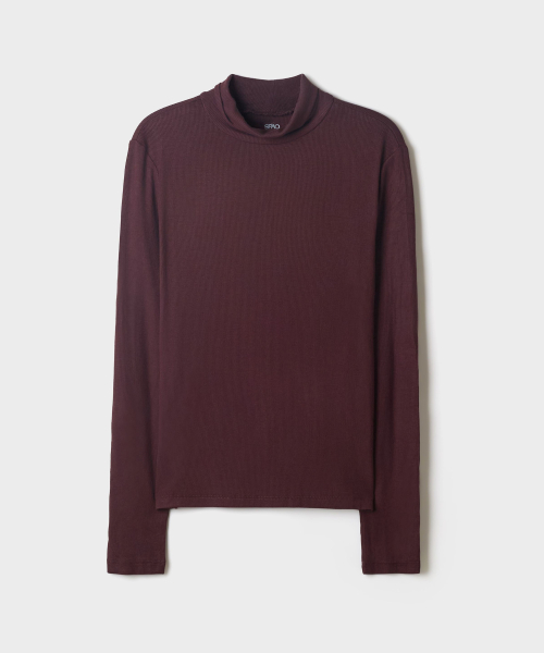 [Soft Viscose] Ribbed Turtleneck Long-Sleeve Tee_SPLWG4TG01