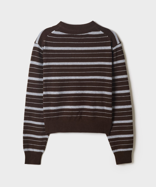 [Soft Yarn] Collar Neck Striped Knit_SPKWG49G03