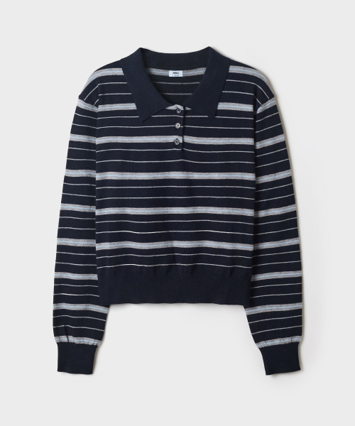 [Soft Yarn] Collar Neck Striped Knit_SPKWG49G03