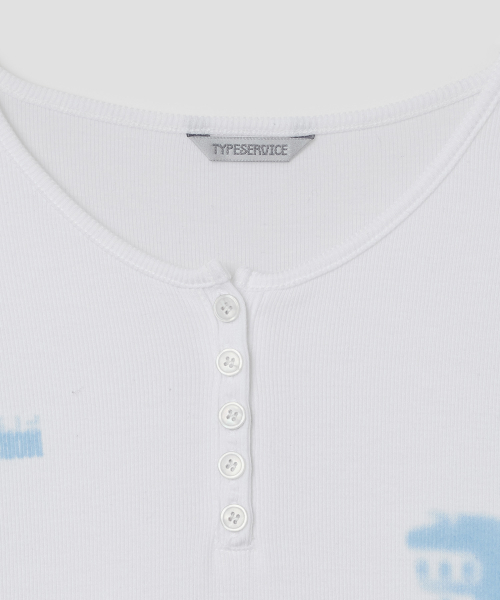 Blur Spray Henley Top [White]