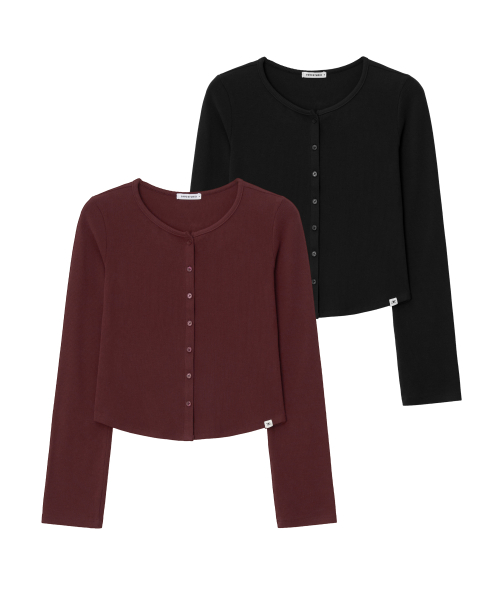 W Basic Ribbed Crop V-Neck Knit (2 Colors)