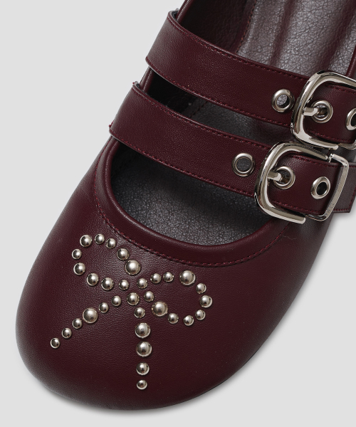 Ribbon Rivet Buckle Flats [Wine]