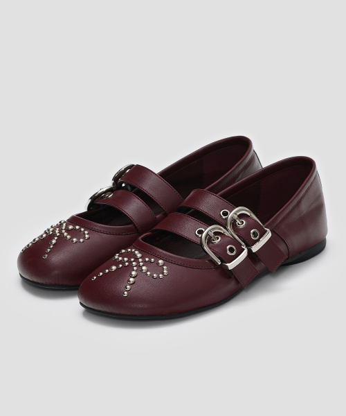 Ribbon Rivet Buckle Flats [Wine]