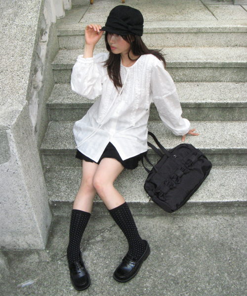 RIBBON NEWSBOY SWEAT CAP BLACK