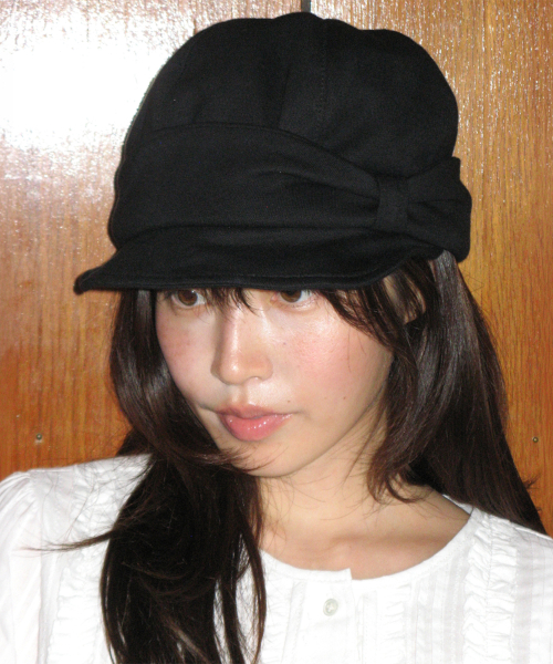RIBBON NEWSBOY SWEAT CAP BLACK