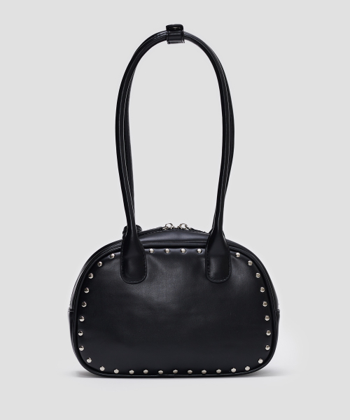 Ribbon Rivet Shoulder Bag [Black]
