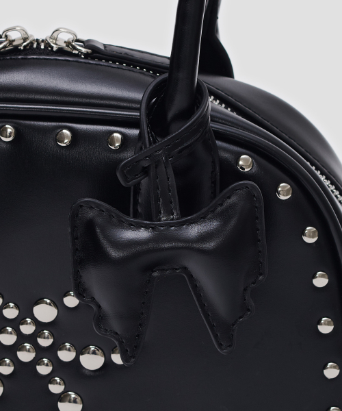 Ribbon Rivet Shoulder Bag [Black]